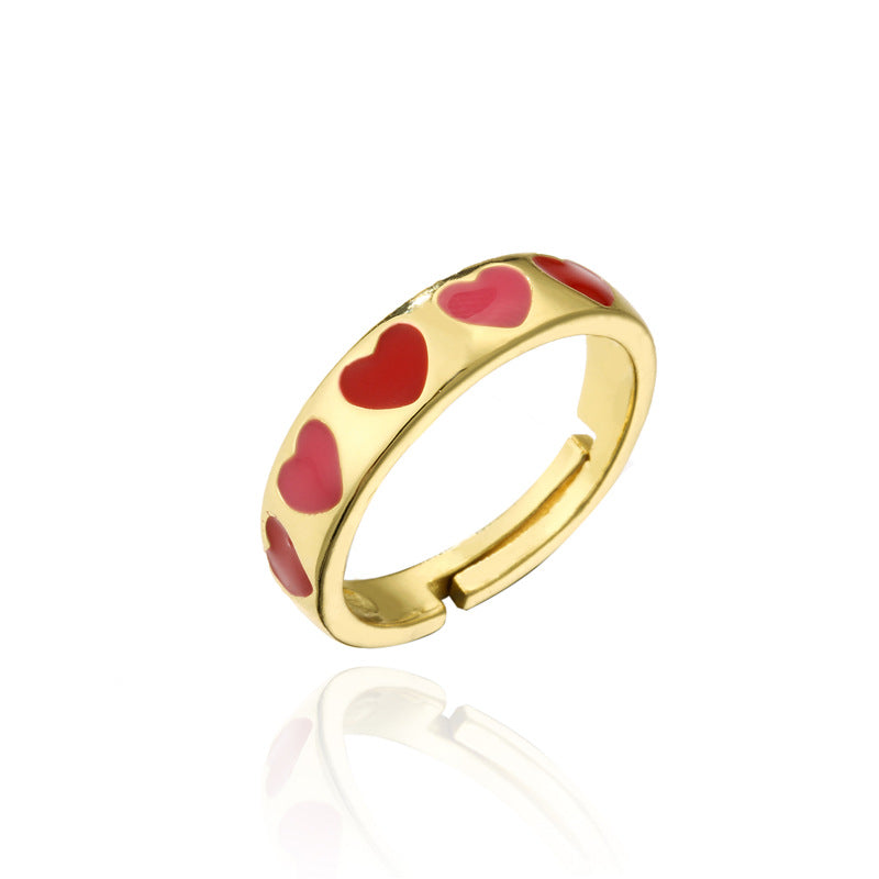 18K Gold Plated Brass Heart Star Drip Oil Open Ring for Women