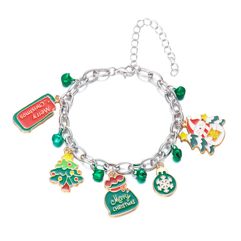 Fashionable Enamel Alloy Bracelet with Santa Claus and Reindeer Motifs for Women, Holiday-Themed Geometric Cartoon Design