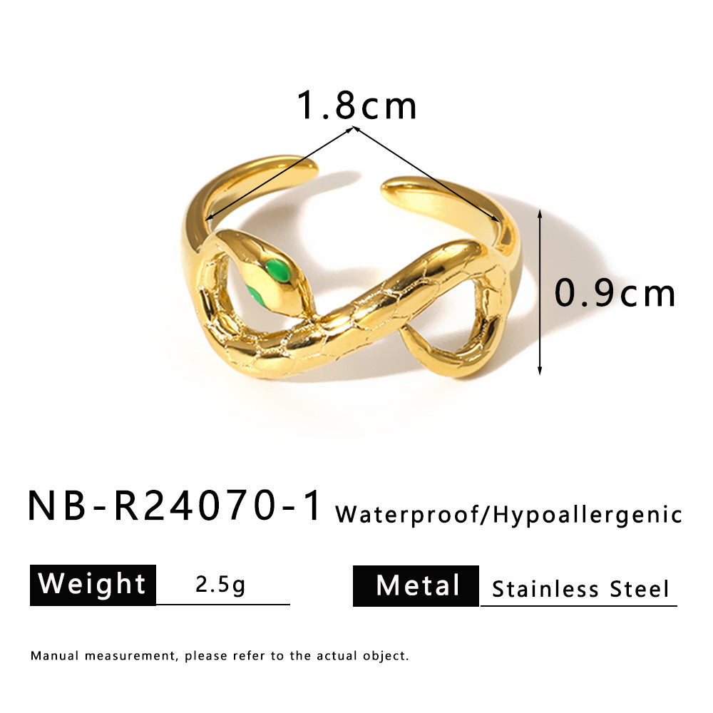 Anello da donna a forma di serpente geometrico con intarsio di zirconi e placcatura in oro su acciaio inossidabile