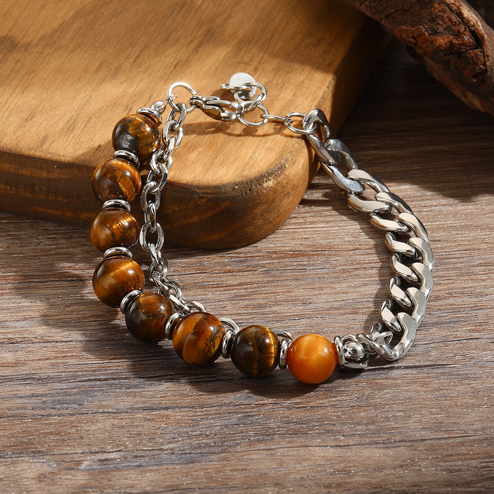 Geometric Matte Stainless Steel Tiger's Eye Bracelet