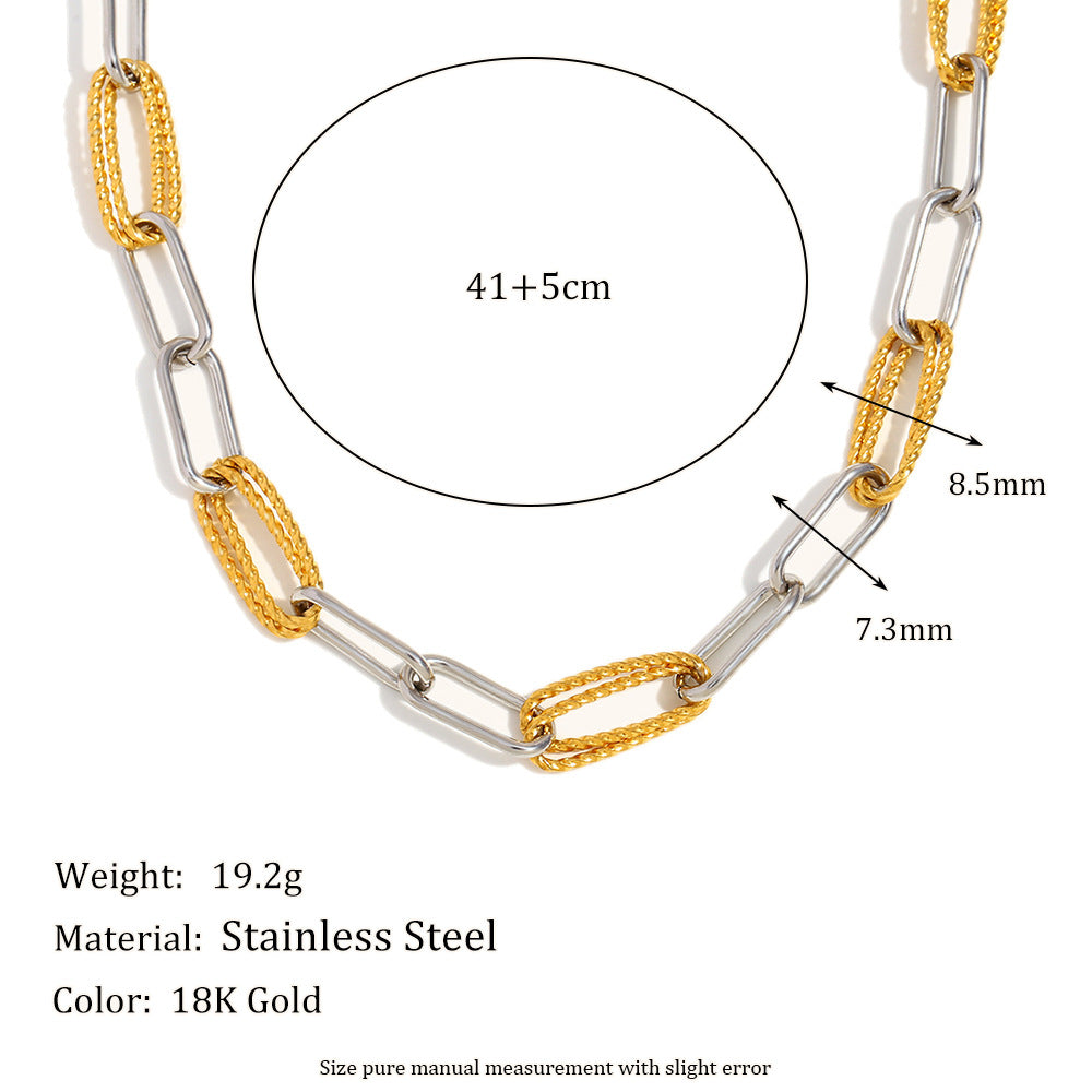 Minimalist Geometric Stainless Steel Pendant Necklace with 18K Gold Plating and Twist Link Chain for Women