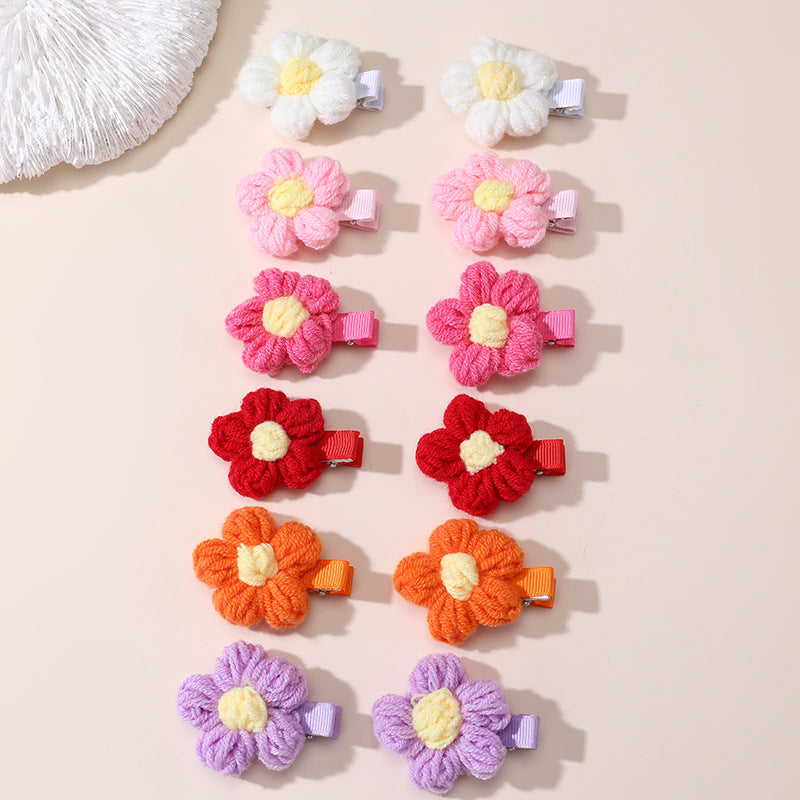 Natural Style Bow-Shaped Hair Clip for Girls Made of Polyester with Floral Pattern and Ruffled Mesh Detail