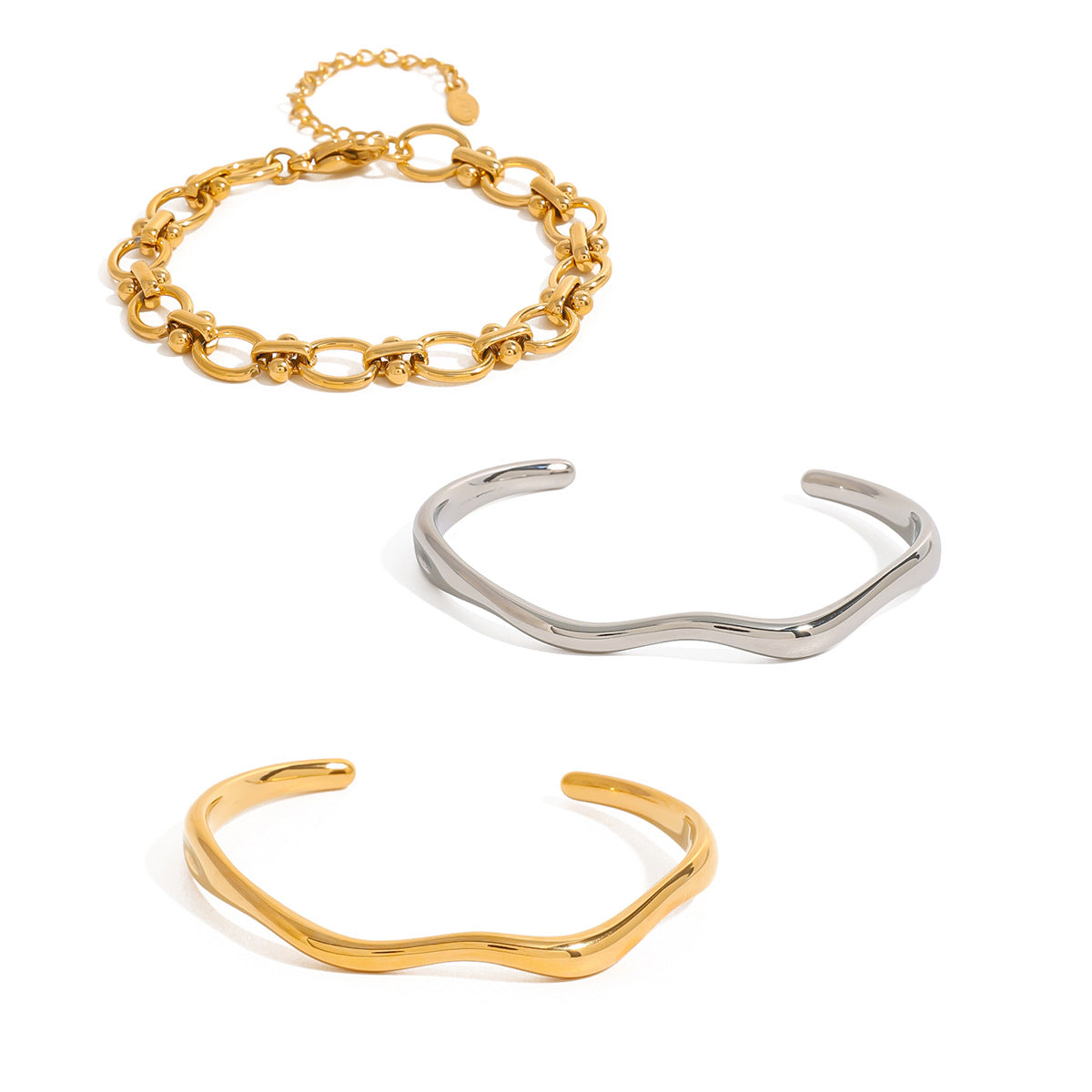 Minimalist Geometric Stainless Steel Open Bangle Bracelet with Plated Finish for Women