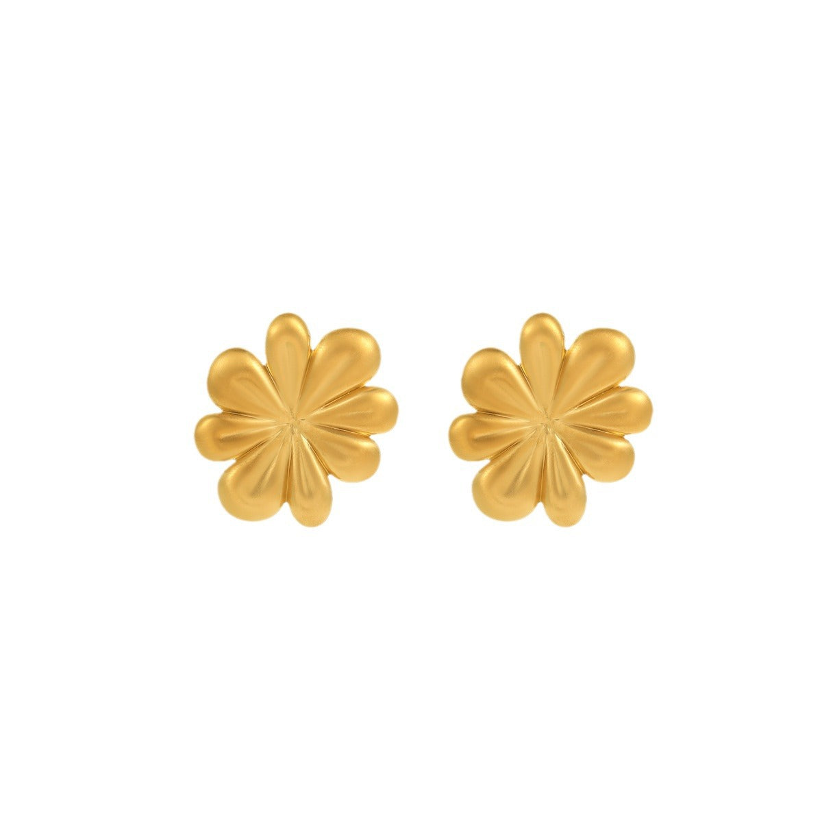 Set di orecchini, bracciale e anello da donna placcati oro 18K in acciaio inossidabile spazzolato, a forma di fiore, in stile vintage