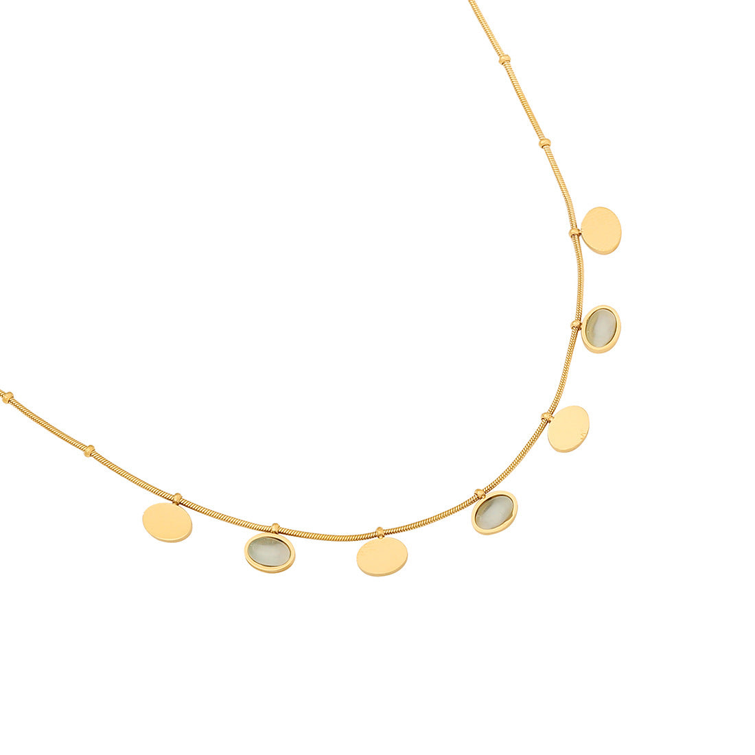 Fashionable Geometric Cat's Eye Stone Necklace in Stainless Steel with Plated Finish, Snake Chain for Women