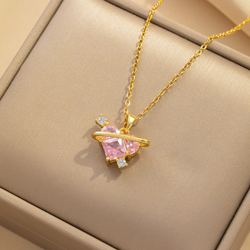 Collar con colgante minimalista de nudo de lazo de acero de titanio para mujer con cadena de serpiente chapada