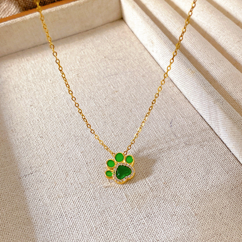 Sweet Minimalist Brass Gourd Pendant with Cubic Zirconia Inlay on Titanium Steel Cable Chain Necklace for Women