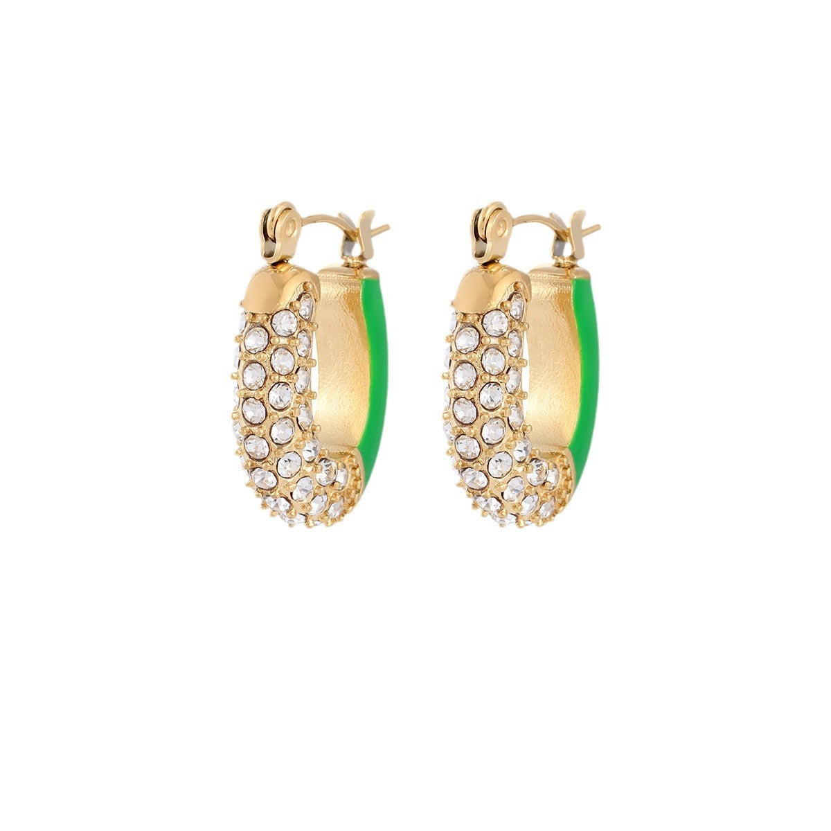 Elegantes Pendientes de Acero Inoxidable de Titanio Esmaltado con Incrustaciones de Pedrería Geométrica de Inspiración Francesa para Mujer, Ropa de Oficina de Moda de Lujo Estilo Palacio
