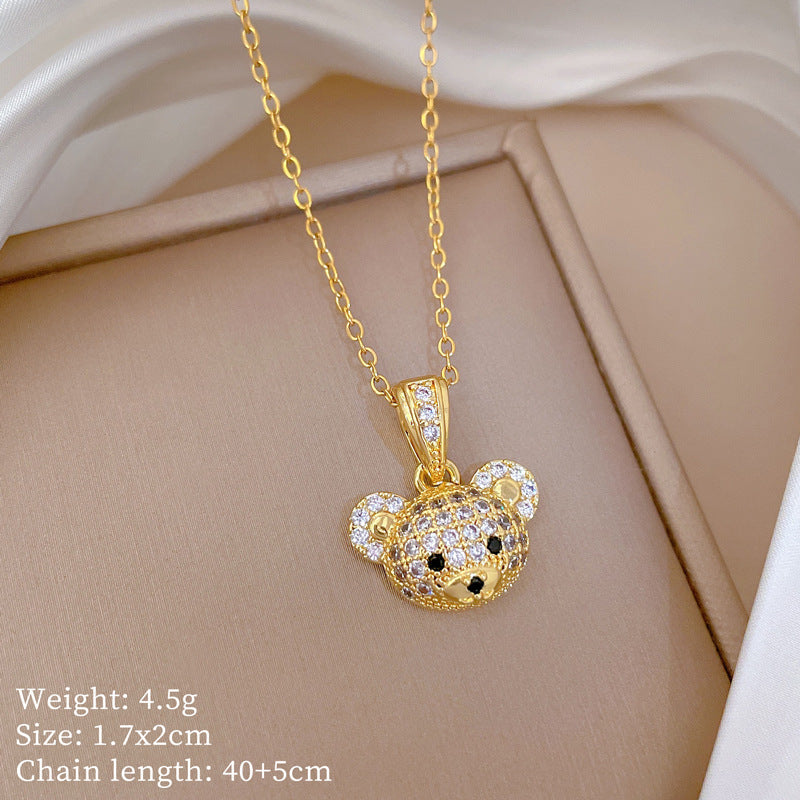 Sweet Minimalist Cross Micro-Inlaid Cubic Zirconia Brass Pendant Titanium Steel Necklace for Unisex
