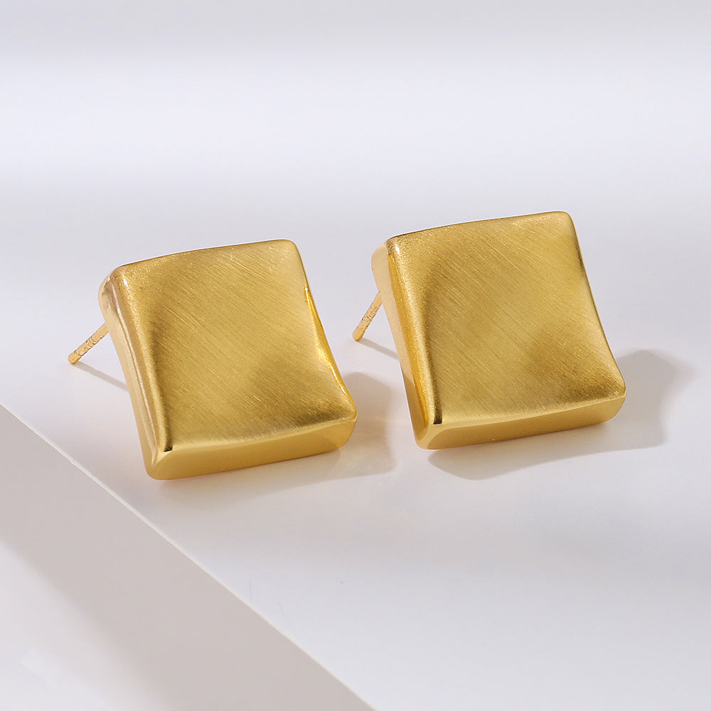 Minimalist Geometric Stud Earrings for Women Copper Base with Real Gold Plating and Brushed Finish
