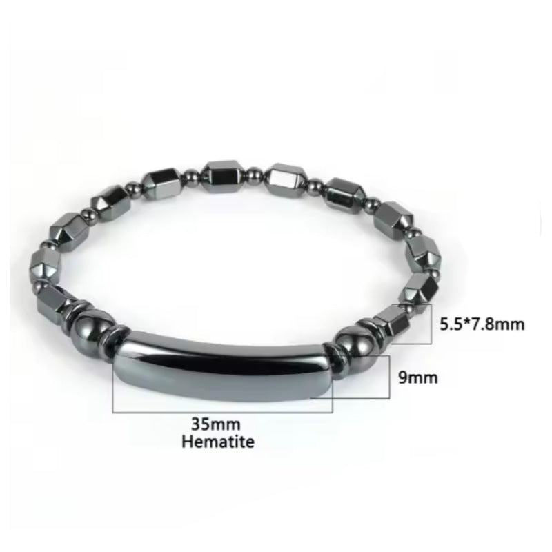 Casual Geometric Round Hematite Beaded Stretch Bracelet for Men