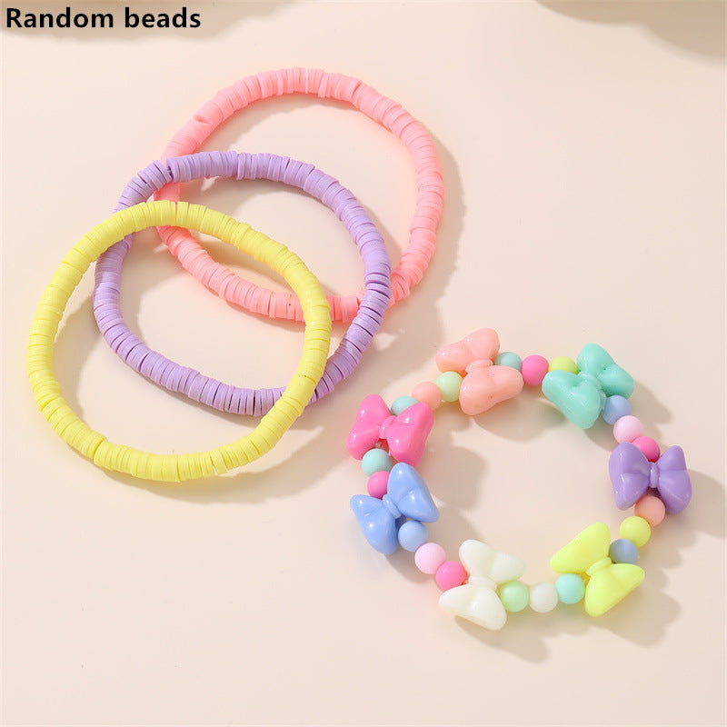 Cute Candy-Colored Polymer Clay Bracelet for Girls with Star Shape Pink Tone Handmade Minimalist Jewelry