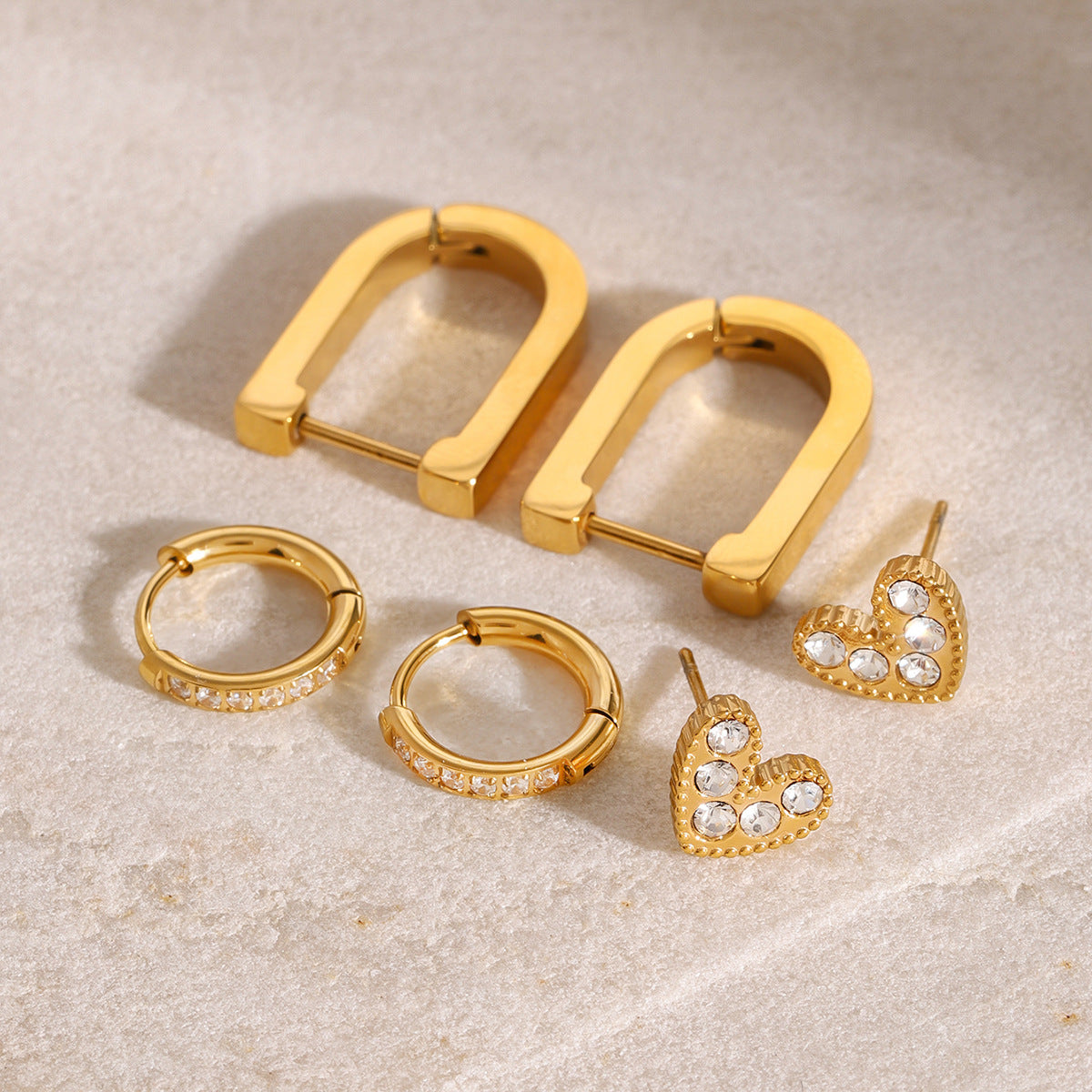 Pendientes de acero inoxidable en forma de U minimalistas con incrustaciones de circonita para mujer