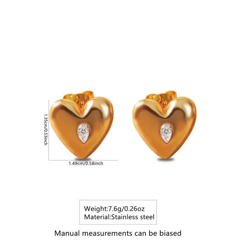 Set di collana e orecchini da donna in acciaio inossidabile placcato con zirconia cubica, design elegante e minimalista a forma di cuore