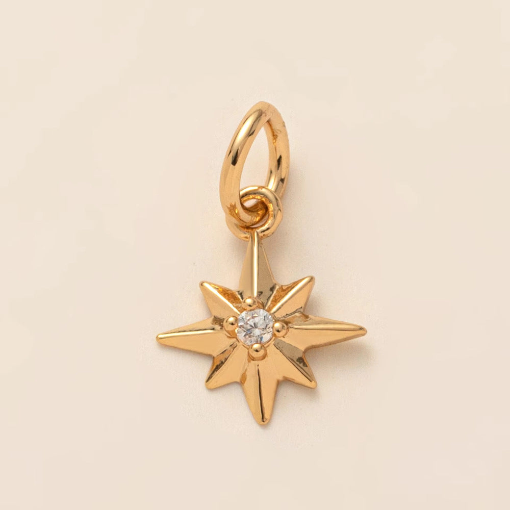 Vintage 18K Gold Plated Stainless Steel Star Sun Charm Bar for Women
