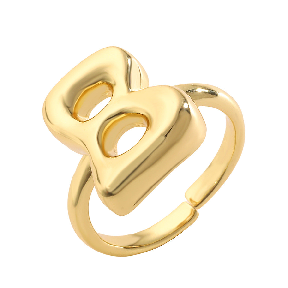 Anello da donna minimalista a lettera geometrica in rame placcato oro 18 carati con fascia aperta regolabile