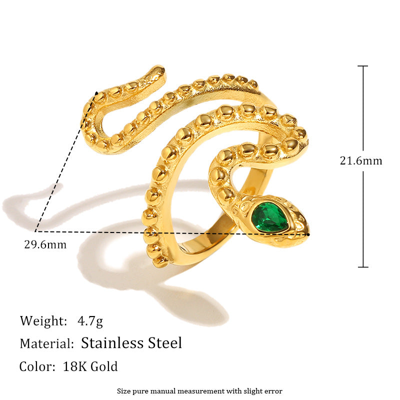 Anillo de acero inoxidable con forma de serpiente a la moda con chapado en oro de 18 quilates para mujer