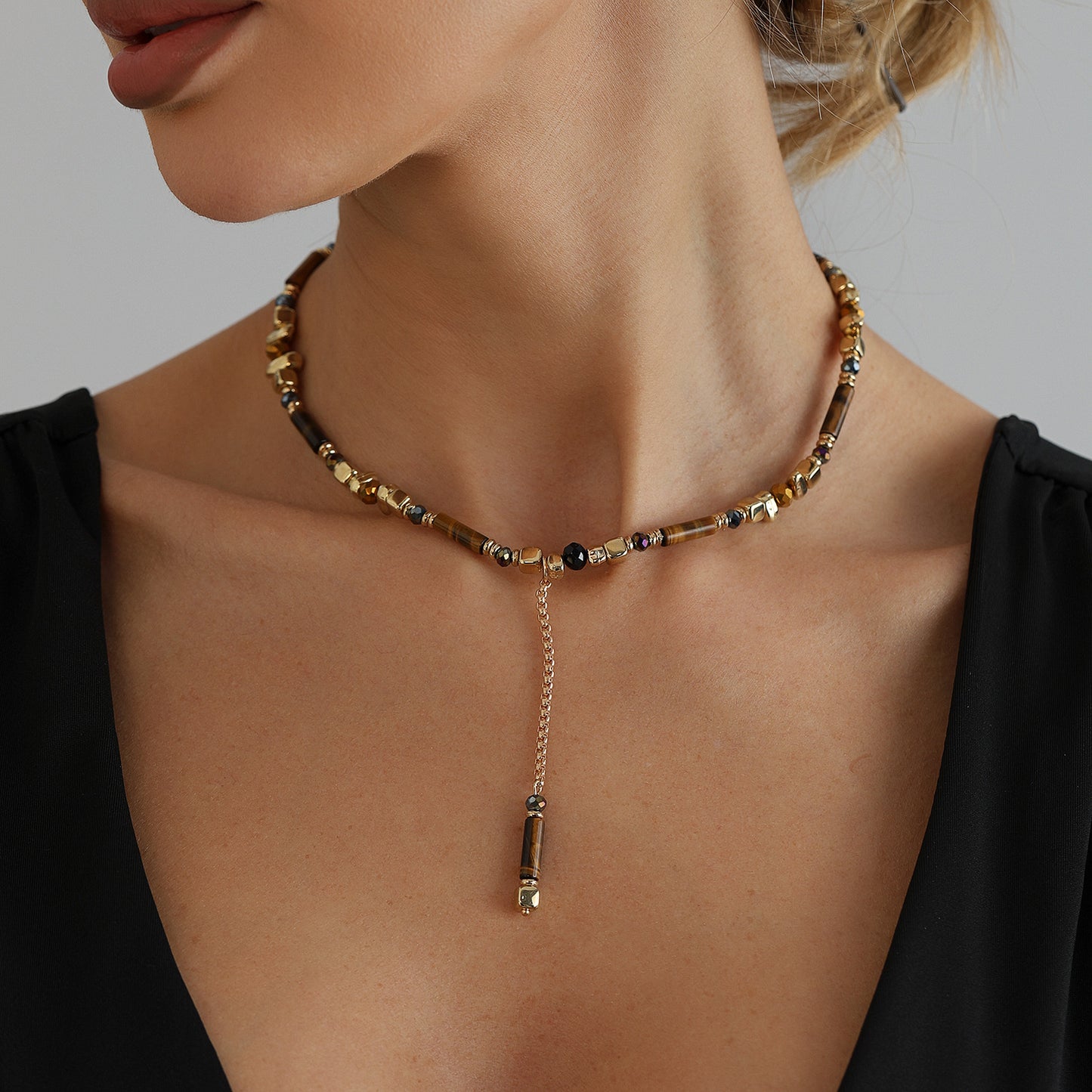 Vintage Bohemian Geometric Resin and Alloy Plated Y-Shape Necklace for Women