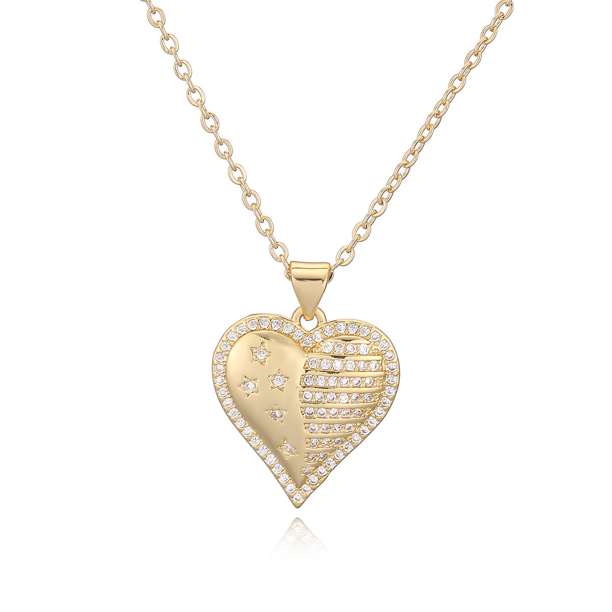 Minimalist Gold Plated Brass Heart Necklace with Cubic Zirconia for Women