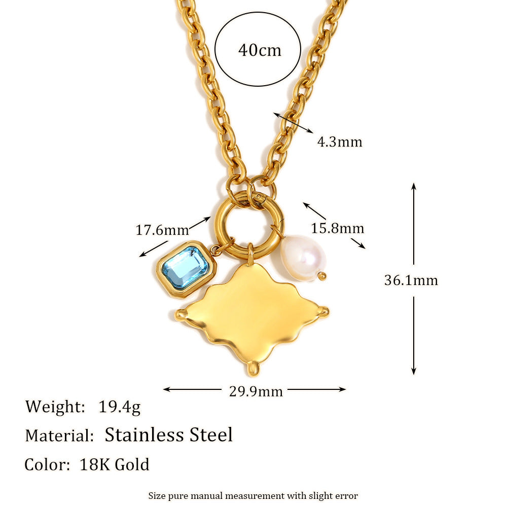 Fashionable Geometric Rhombus Pendant Necklace for Women in Stainless Steel with 18K Gold Plating on O-Chain