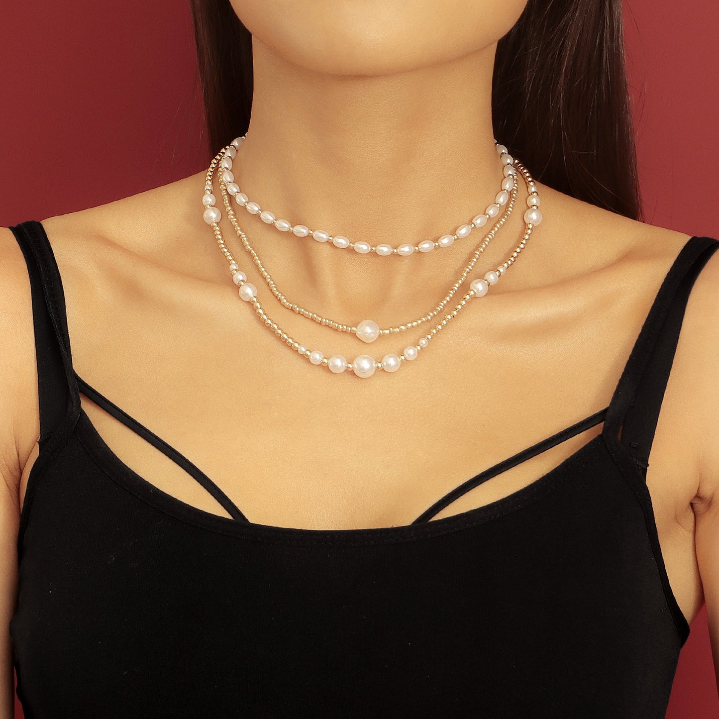 Fashionable Geometric Acrylic and Pearl Pendant Necklace for Women with Plated Alloy Chain and Heart Accent