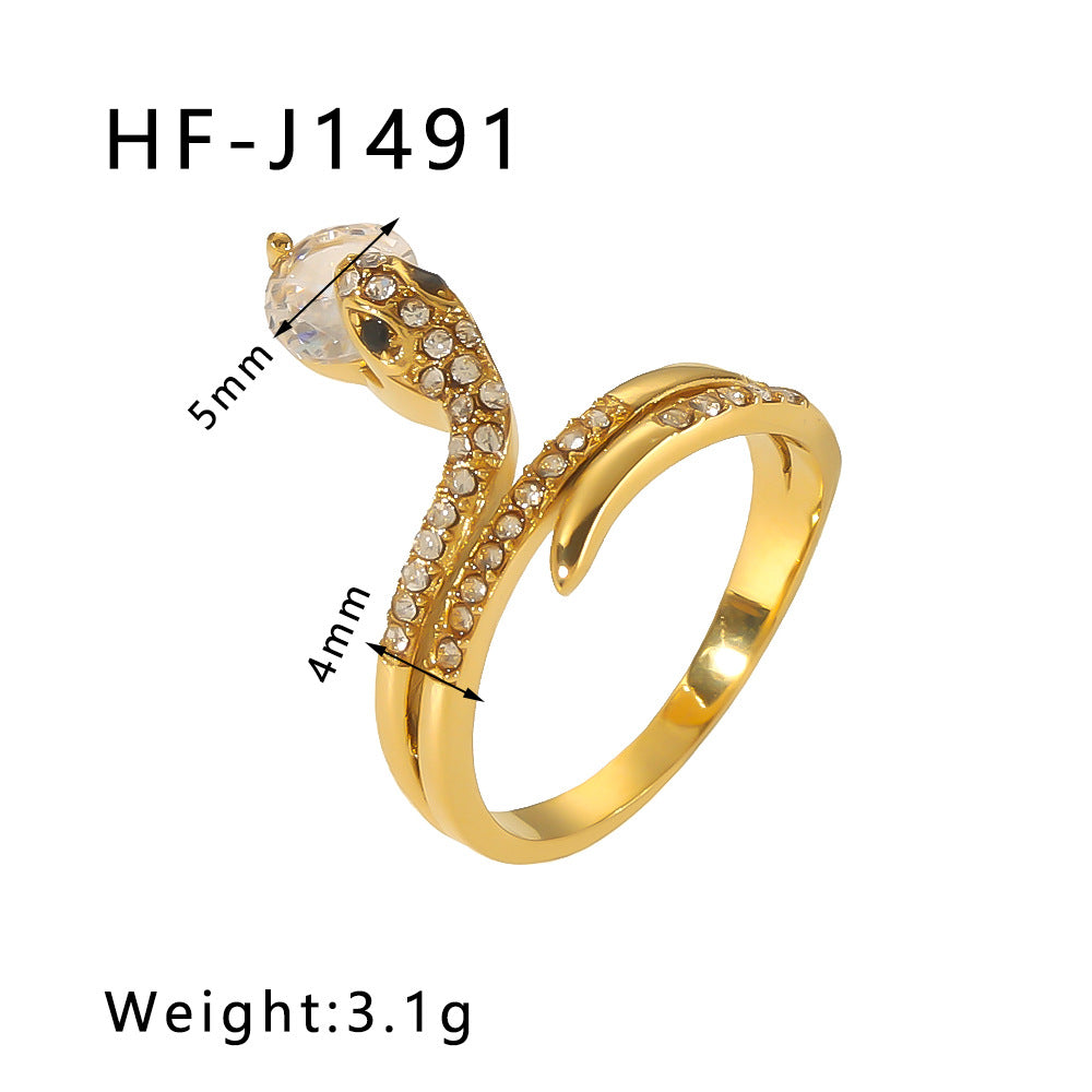 Minimalist Star Heart Geometric Stainless Steel Ring with Zirconia Inlay and 18K Vacuum Plating for Women