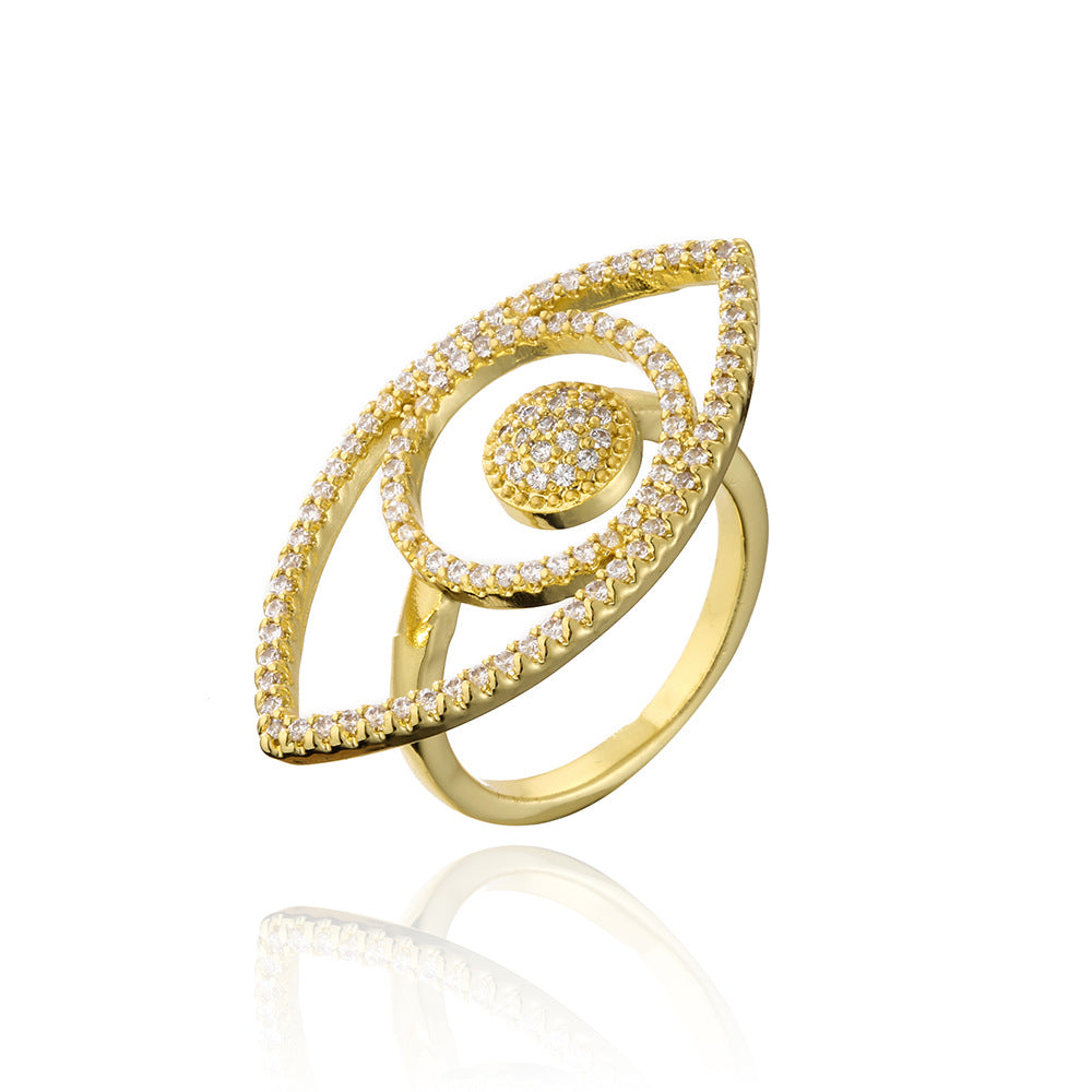 Minimalist Geometric Hollow Eye Ring in Copper with 18K Gold Plating and Micro-Pave Zircon
