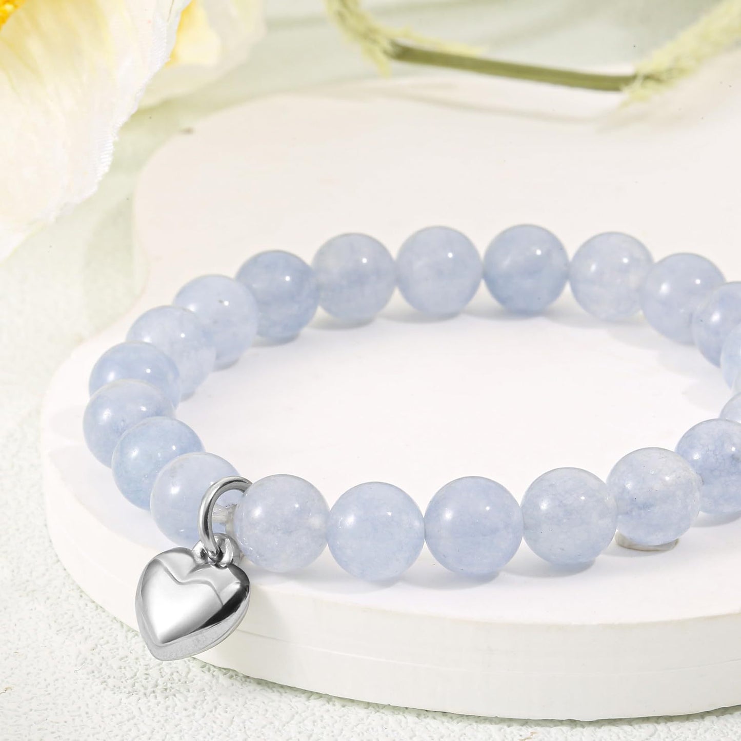 Heart Shape Tiger Eye Volcanic Stone White Pine Sandstone Beaded Bracelet Set Unisex