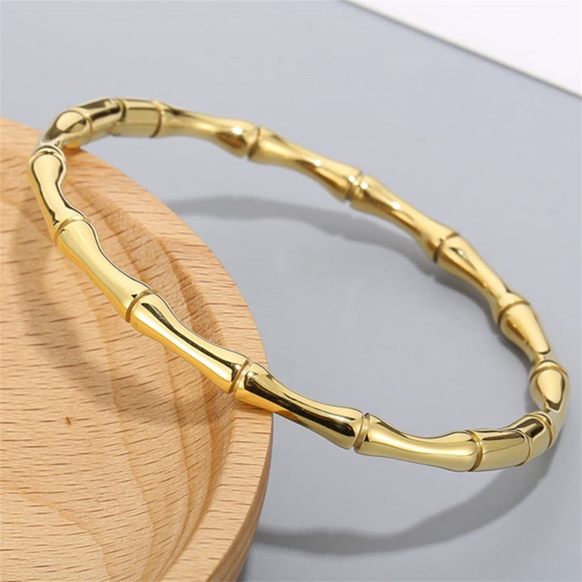 Minimalist Bamboo Joint Stainless Steel Vacuum Plated Bracelet for Women with Polished Finish