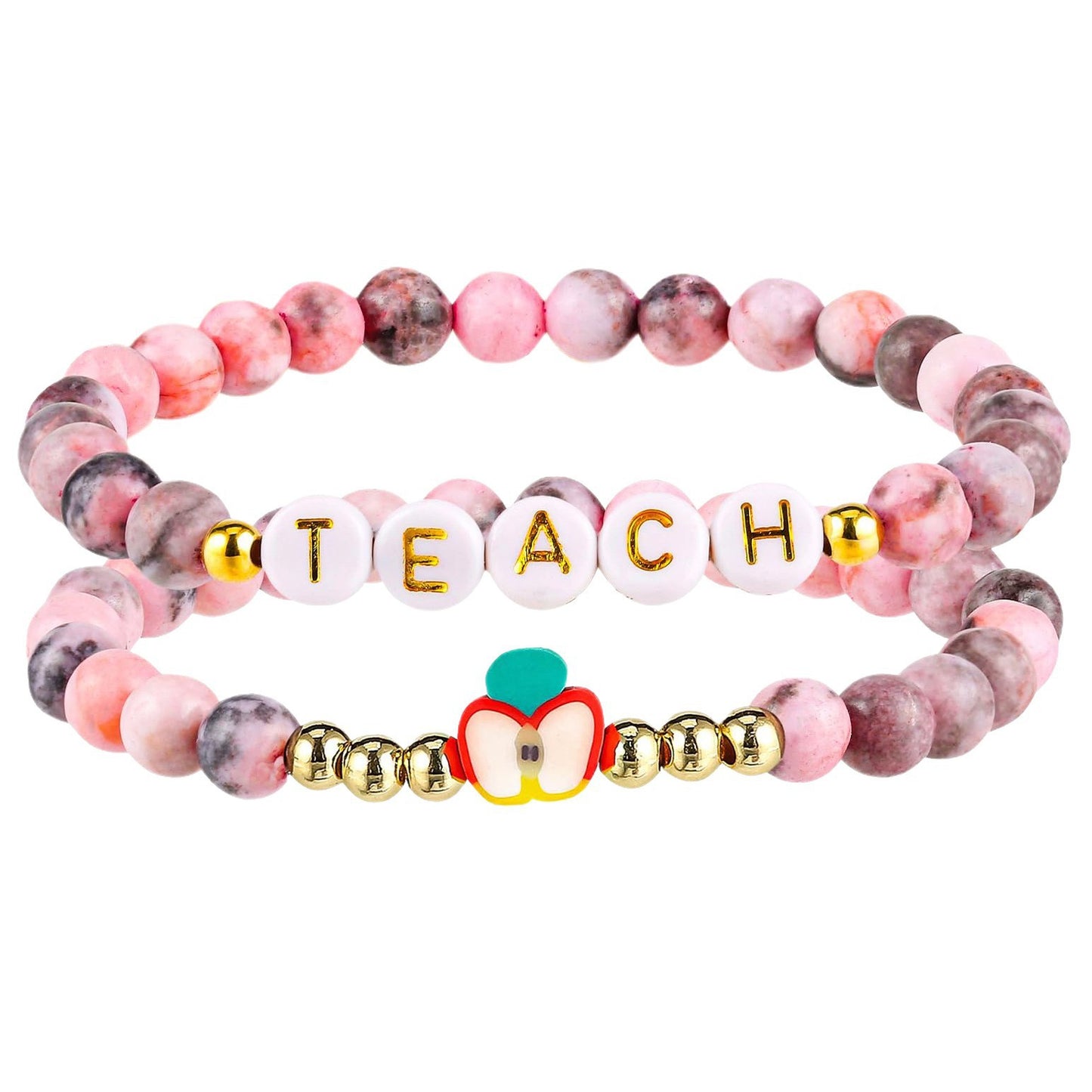 Minimalist Natural Stone Letter Geometric Charm Bar Bracelet Unisex Handmade Gift