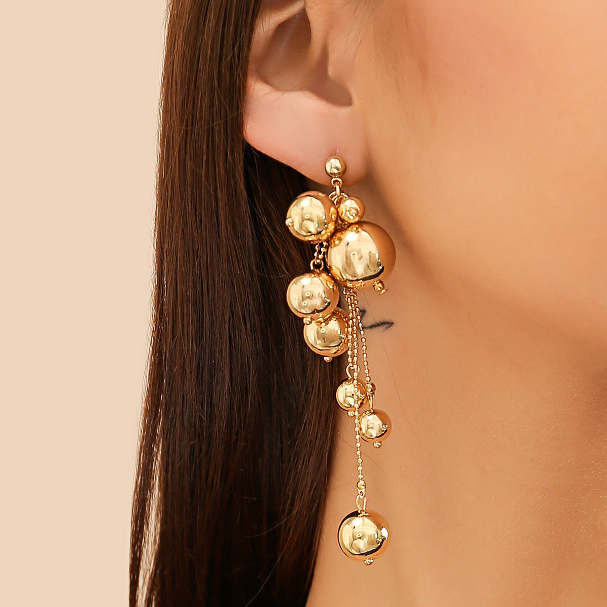 Vintage Bohemian Pearl-Style Tassel Earrings with Geometric Beads and Stainless Steel Posts