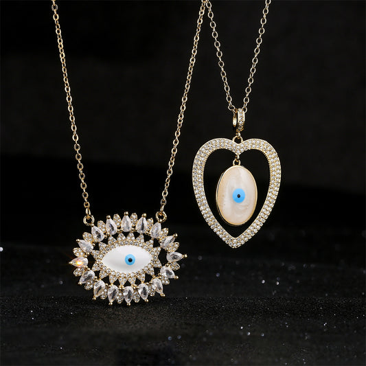 Collar Colgante Geométrico Minimalista de Cobre para Mujer con Baño de Oro de 18K y Diseño de Ojo Turco con Incrustaciones Completas de Circones
