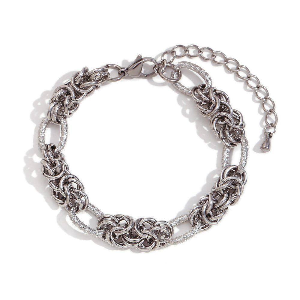 Minimalist Geometric Stainless Steel Plated 14K Gold Chunky Knotted Hip Hop Bracelet for Women