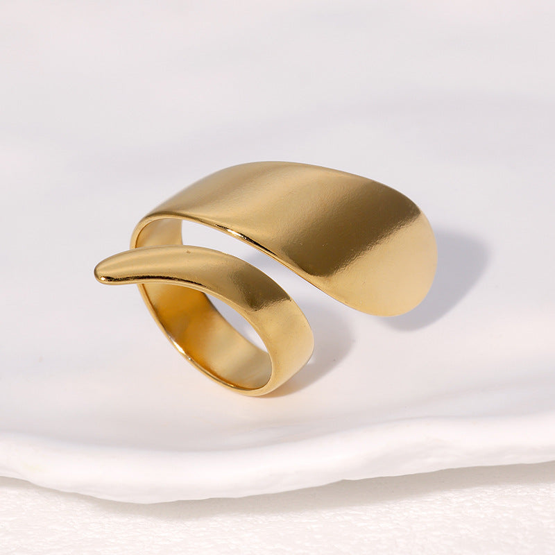Anello aperto regolabile da donna a spirale geometrica minimalista in acciaio inossidabile con finitura placcata
