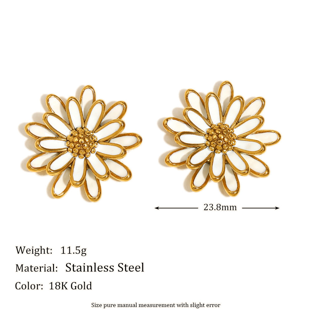 Orecchini da donna alla moda minimalisti a forma di margherita in acciaio inossidabile placcati oro 18 carati con smalto