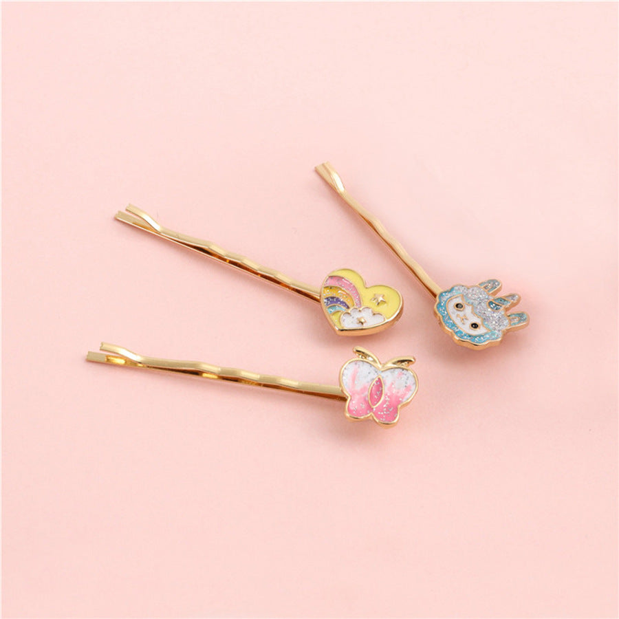 Fermaglio per Capelli per Bambini a Cartone Animato a Forma di Farfalla e Floreale in Lega con Finitura Smaltata, Dolce Accessorio per Capelli Laterale Minimalista