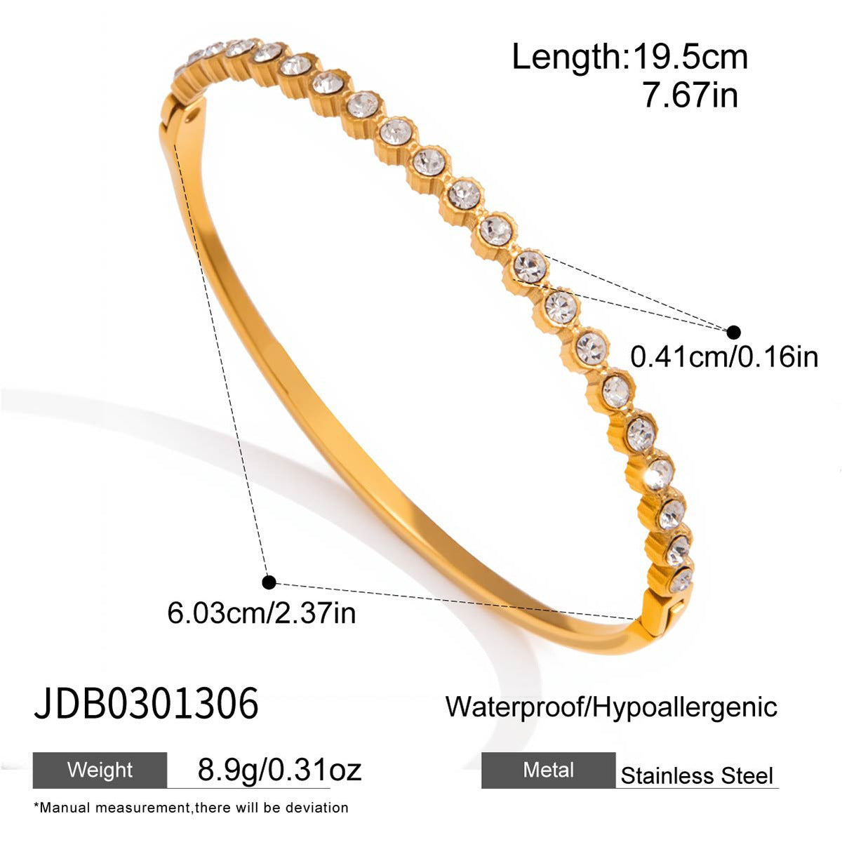Luxury Round Geometric Rhinestone Plated Stainless Steel Bracelet for Women