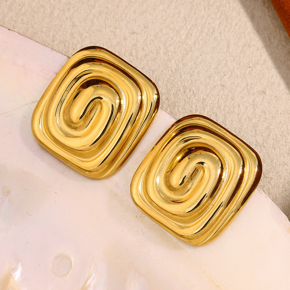 Minimalist Geometric Square Maze Stainless Steel Earrings with 18K Gold Plating for Women
