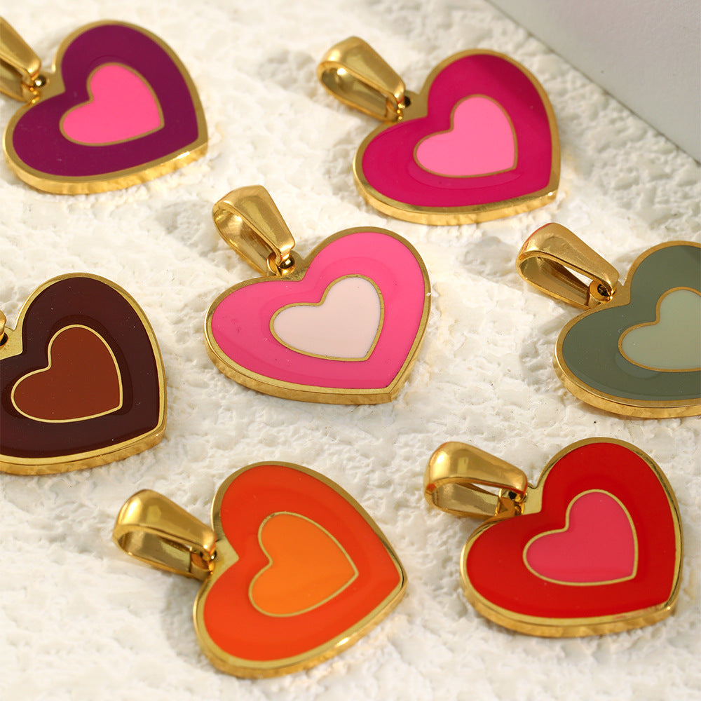 Sweet Heart Shape Stainless Steel Drip Oil 18K Gold Plated Charm Bar