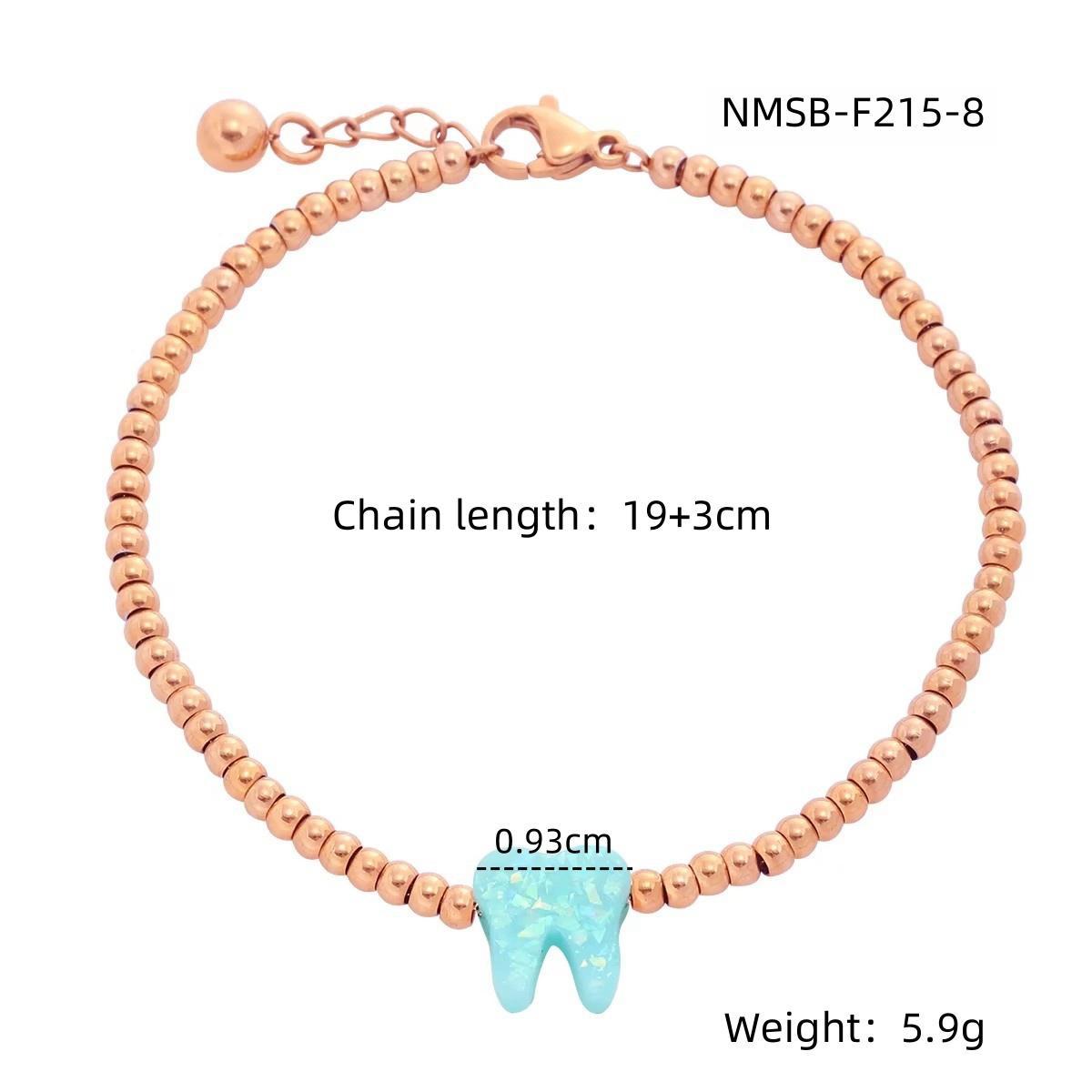 Bracciale da donna in acciaio inossidabile placcato oro 18 carati a forma di dente colorato