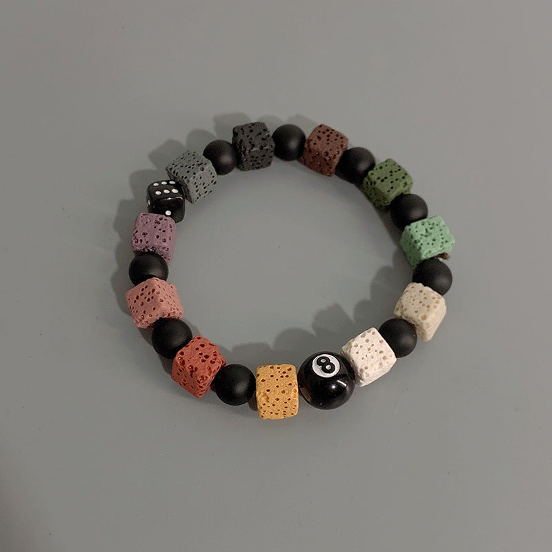 Geometric Dice Black 8 Acrylic Faux Pearl Stretch Bracelet for Women Fashion Casual Jewelry