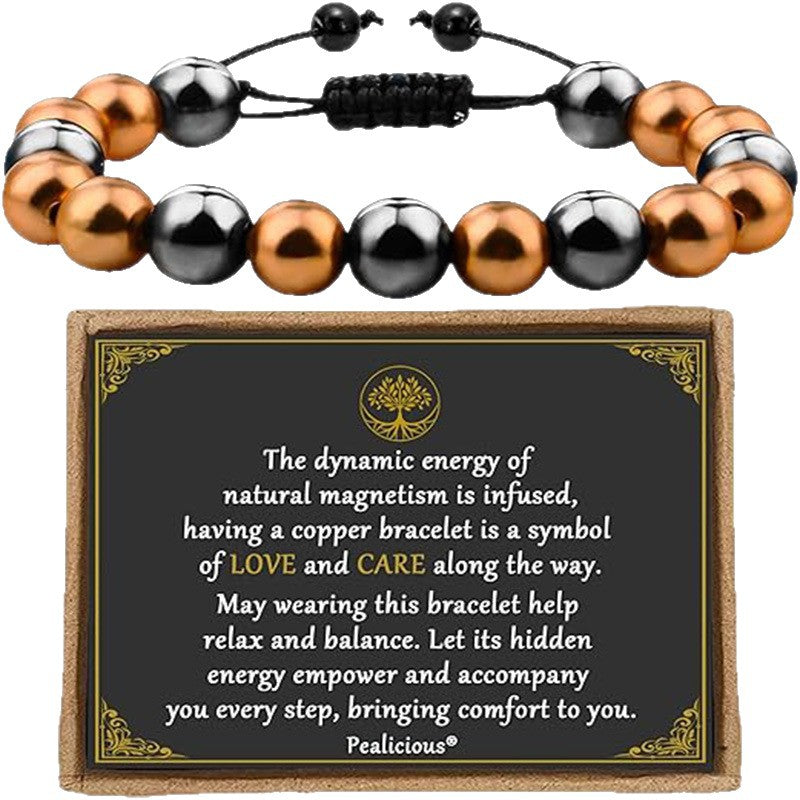 Unisex Adjustable Woven Bracelet with Obsidian and Tiger Eye, Geometric Heart Round Design