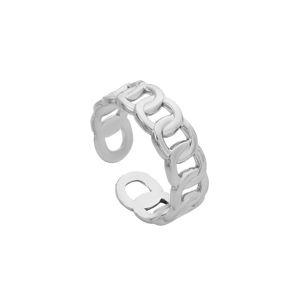Anello da donna regolabile geometrico minimalista in acciaio inossidabile con design cavo e finitura placcata