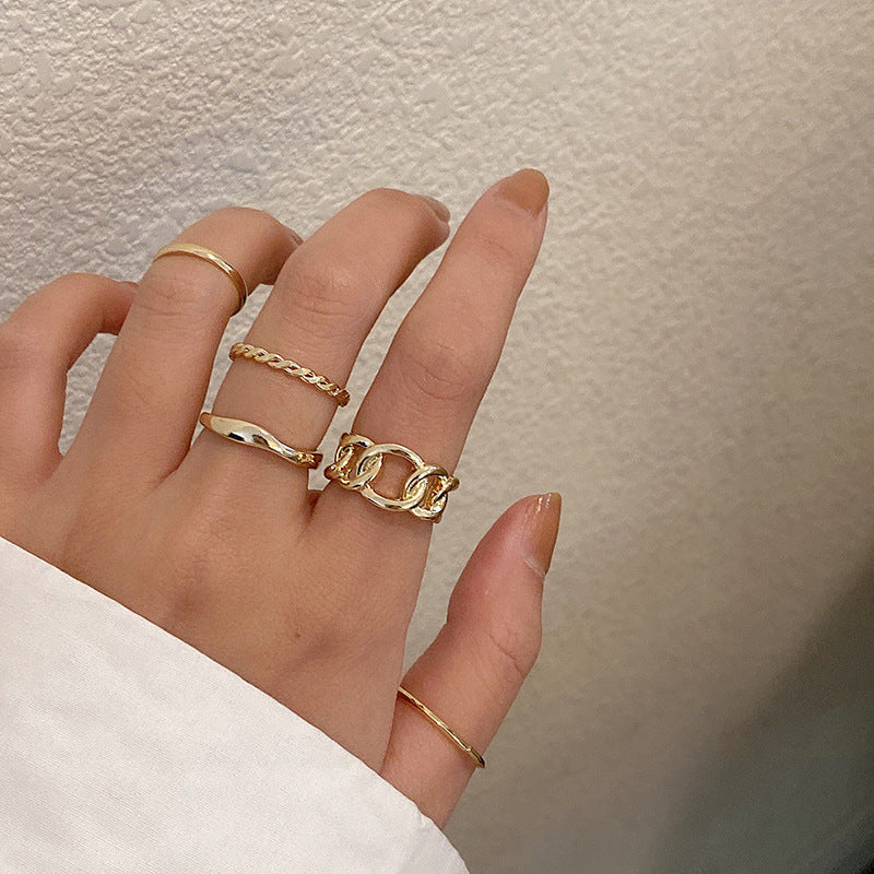 Minimalist Geometric Alloy Ring Set with Plating Finish for Women Five-Piece Fashion Finger Rings