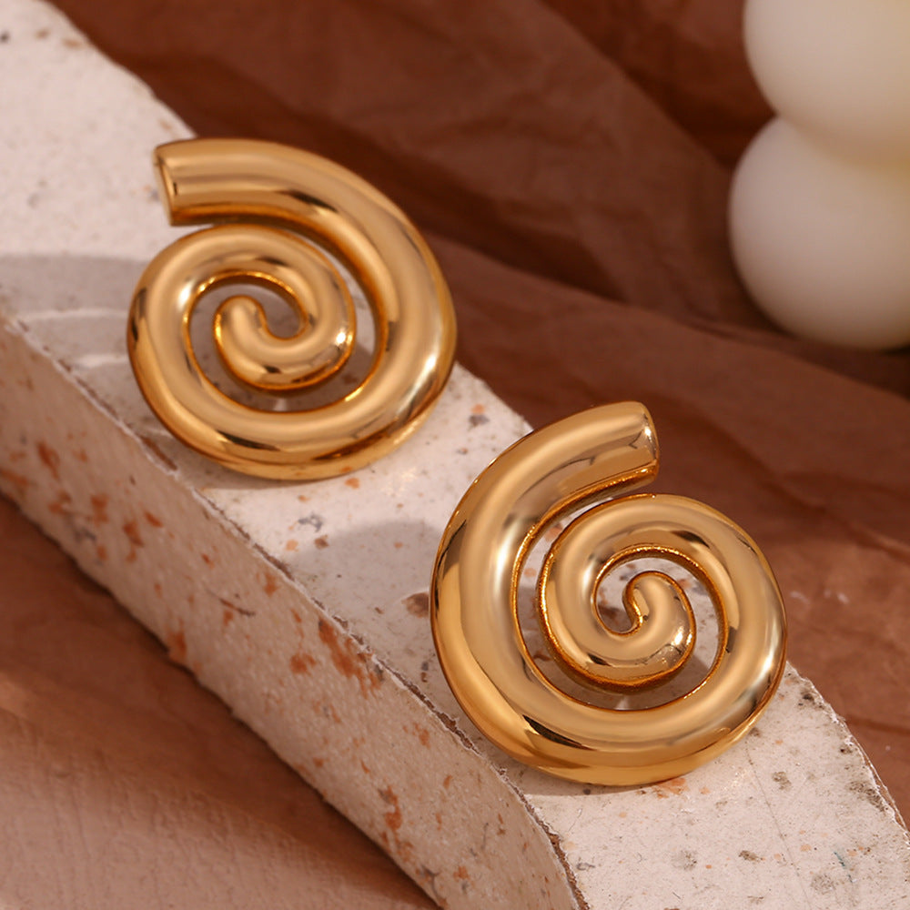 Orecchini a spirale a forma di conchiglia in acciaio inossidabile placcato oro 18K con design geometrico minimalista alla moda da donna
