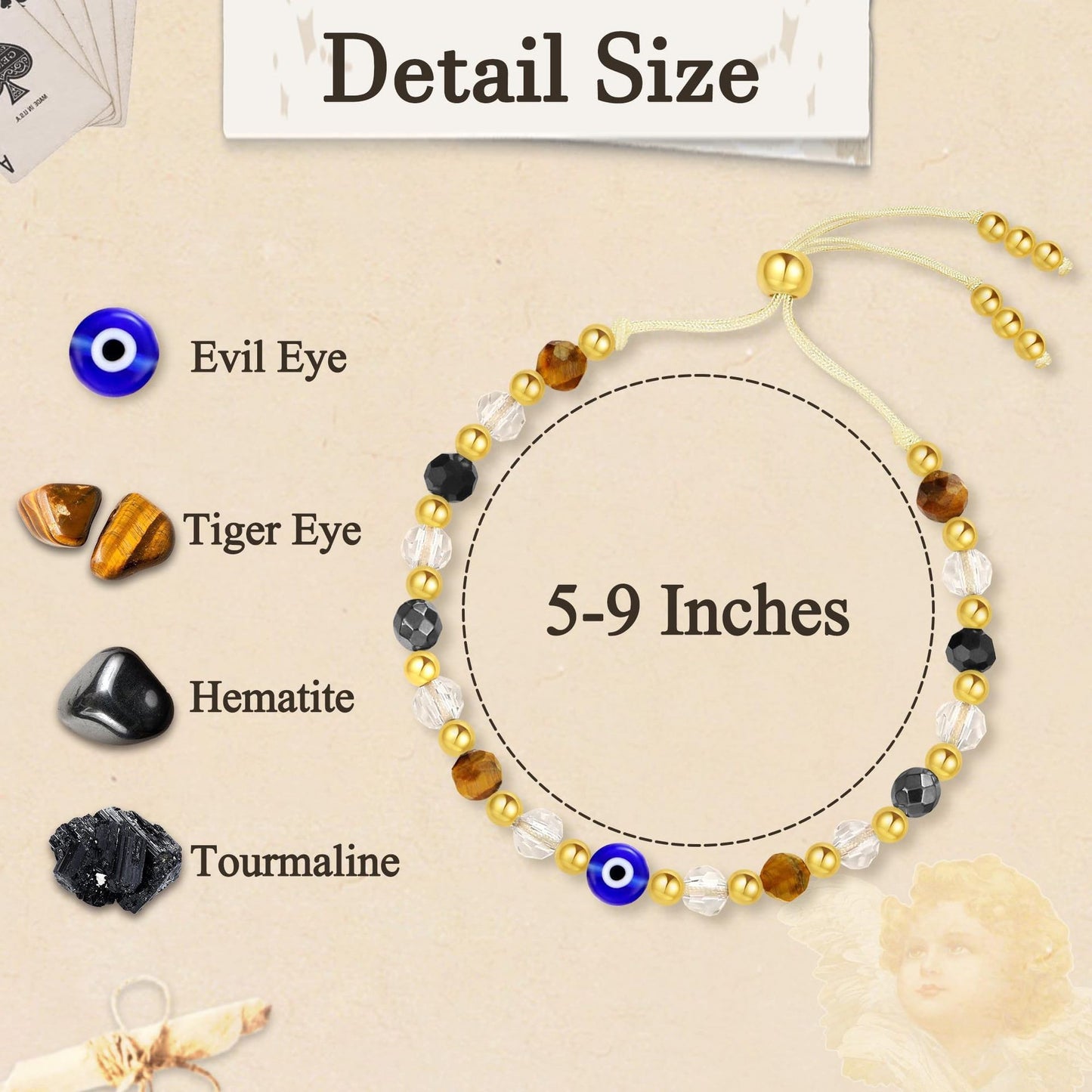 Casual Crystal Beaded Bracelet with Evil Eye and Musical Note Charms for Unisex