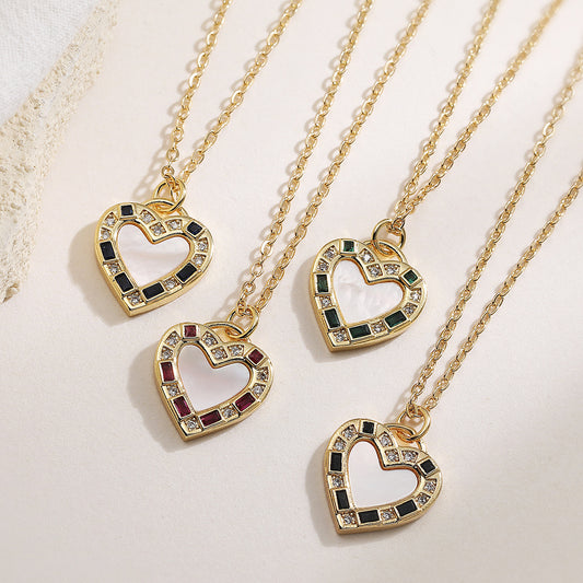 Minimalist Vintage 18K Gold Plated Brass Heart Necklace with Cubic Zirconia for Women