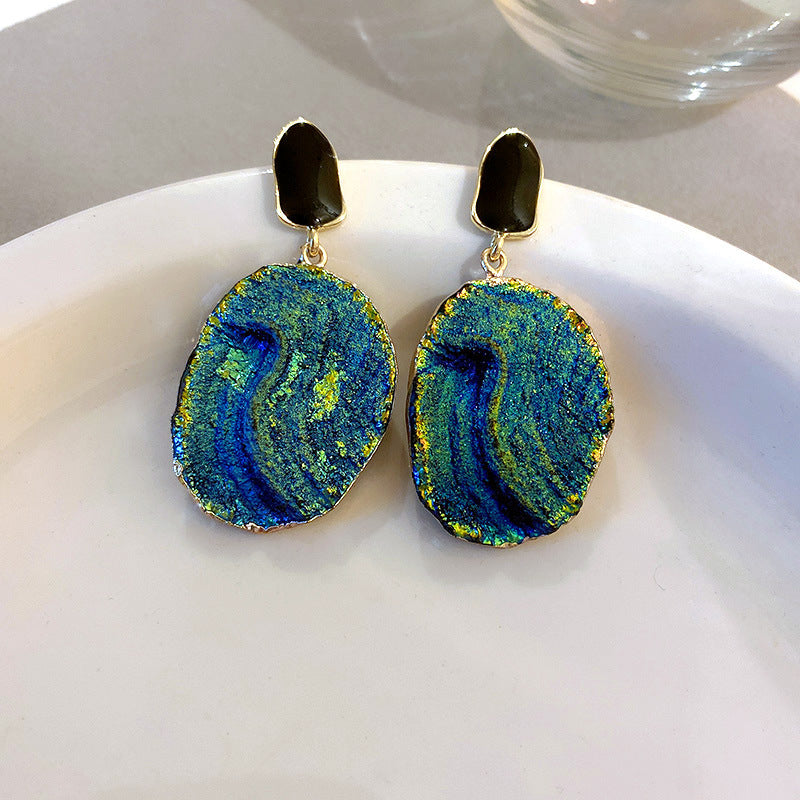 Pendientes de tuerca de metal esmaltado floral vintage con postes de acero para mujer, diseño retro de círculo botánico