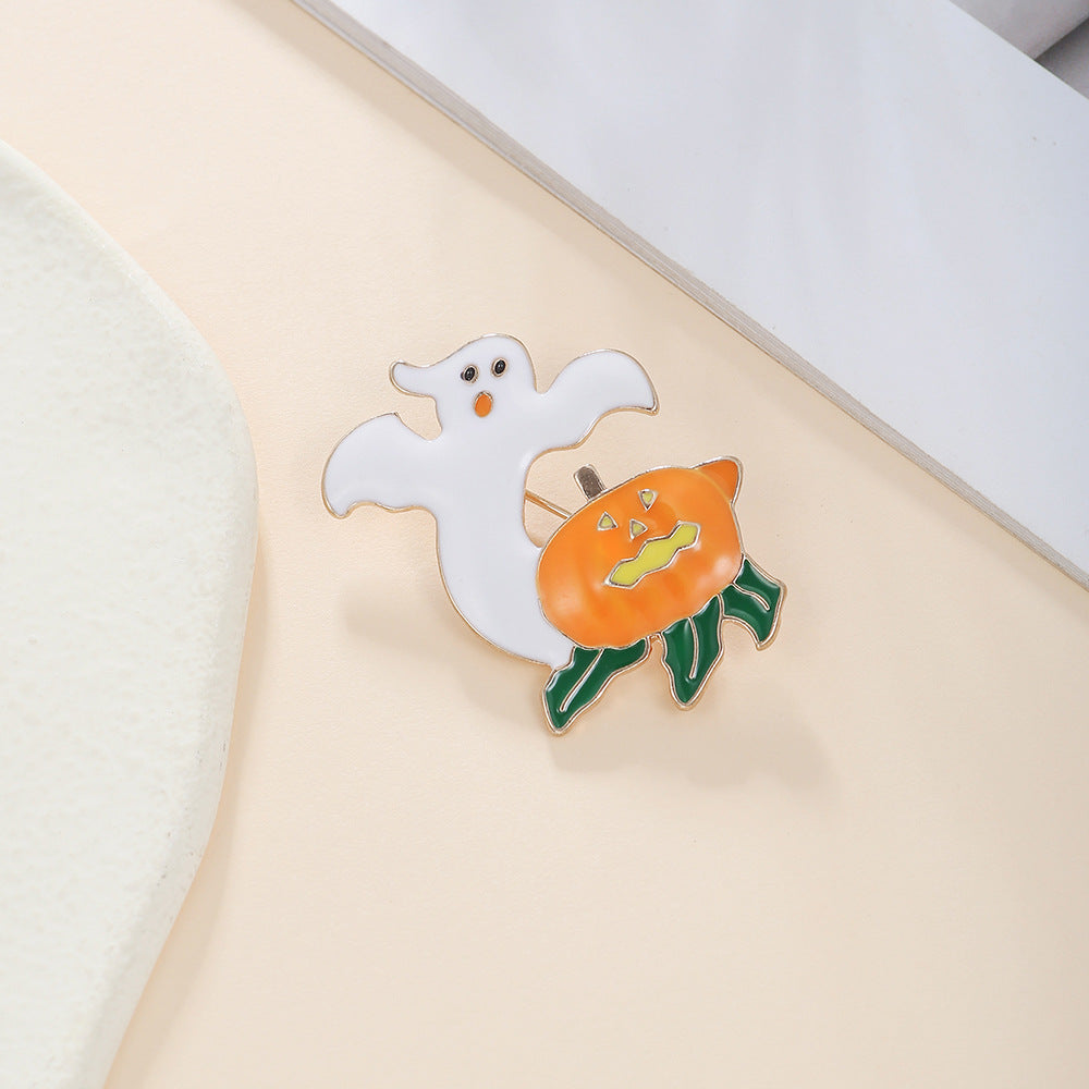 Geometric Drip Oil Plated Alloy Brooch with Christmas Pumpkin Reindeer Snowman Sleigh Ghost Apple Designs for Women