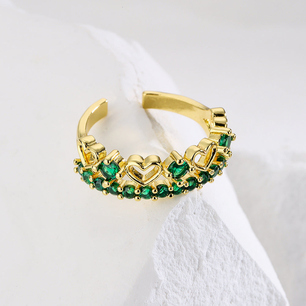 Anello in Rame Geometrico Vintage con Placcatura in Oro 18K e Zirconia Micro-Pave per Donna